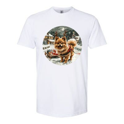 Cute Christmas Pomeranian Puppy Reindeer Dog Holiday Village Softstyle CVC T-Shirt