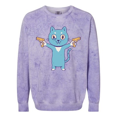 Crazy Cat Pew Pew Funny Colorblast Crewneck Sweatshirt