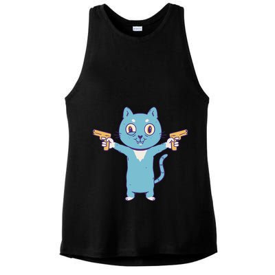 Crazy Cat Pew Pew Funny Ladies PosiCharge Tri-Blend Wicking Tank