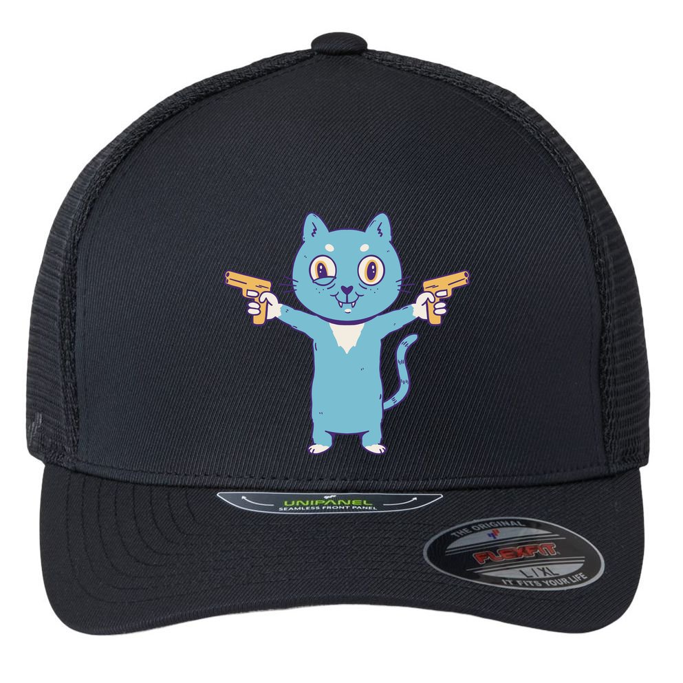 Crazy Cat Pew Pew Funny Flexfit Unipanel Trucker Cap