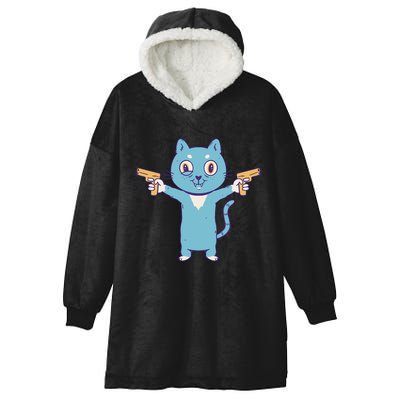 Crazy Cat Pew Pew Funny Hooded Wearable Blanket