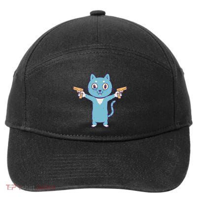 Crazy Cat Pew Pew Funny 7-Panel Snapback Hat
