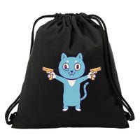Crazy Cat Pew Pew Funny Drawstring Bag