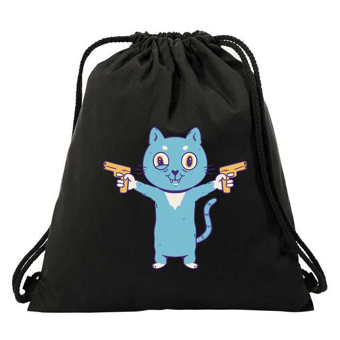 Crazy Cat Pew Pew Funny Drawstring Bag