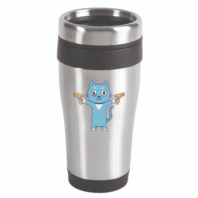 Crazy Cat Pew Pew Funny 16oz Travel Tumbler