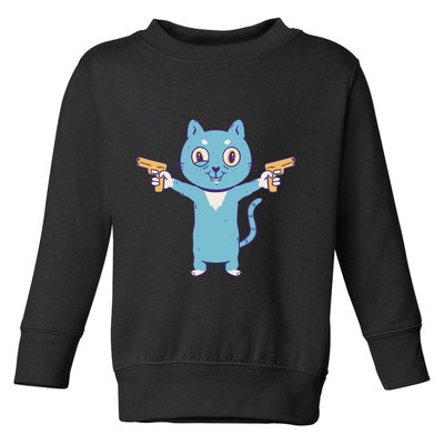 Crazy Cat Pew Pew Funny Toddler Sweatshirt