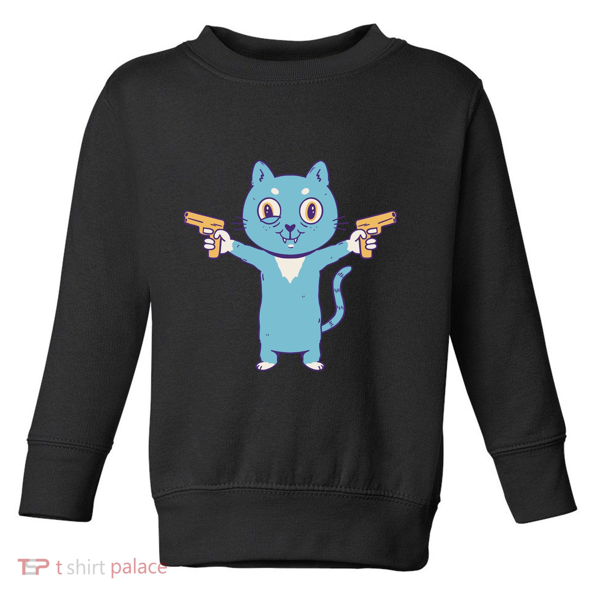 Crazy Cat Pew Pew Funny Toddler Sweatshirt