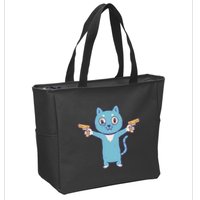 Crazy Cat Pew Pew Funny Zip Tote Bag
