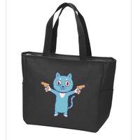 Crazy Cat Pew Pew Funny Zip Tote Bag