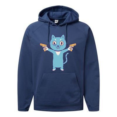 Crazy Cat Pew Pew Funny Performance Fleece Hoodie