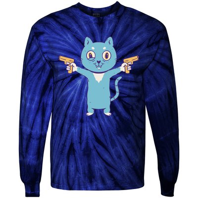 Crazy Cat Pew Pew Funny Tie-Dye Long Sleeve Shirt