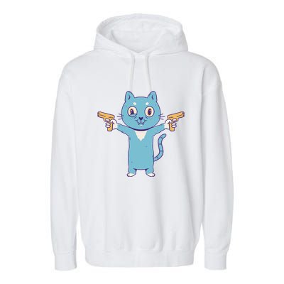 Crazy Cat Pew Pew Funny Garment-Dyed Fleece Hoodie