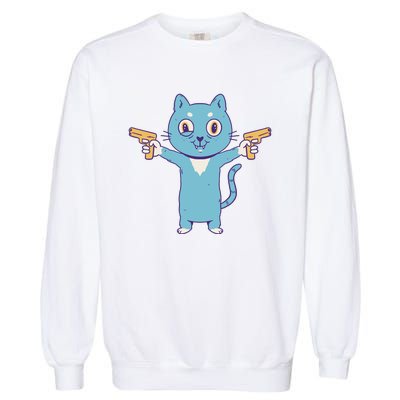 Crazy Cat Pew Pew Funny Garment-Dyed Sweatshirt