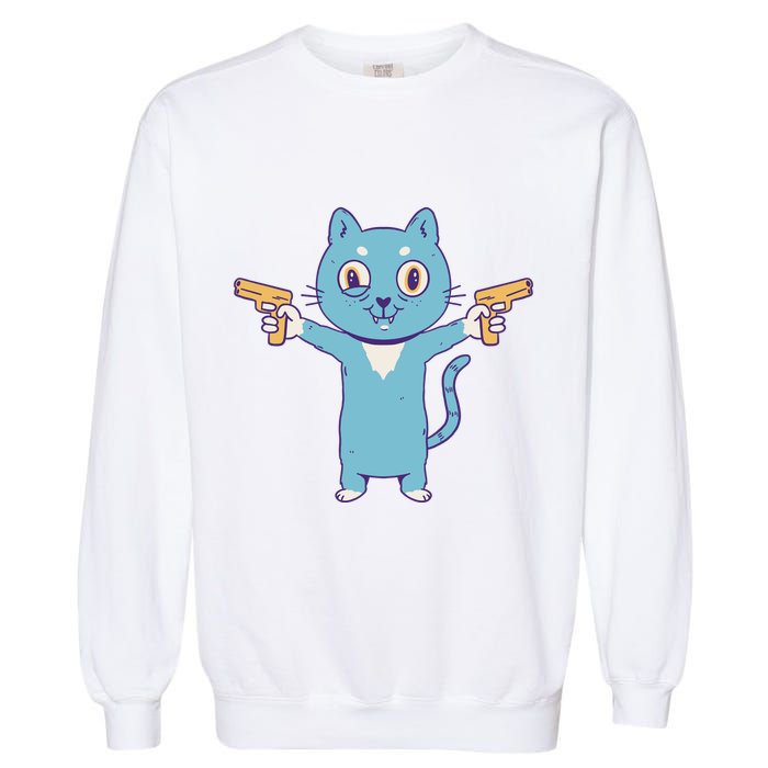 Crazy Cat Pew Pew Funny Garment-Dyed Sweatshirt