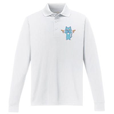 Crazy Cat Pew Pew Funny Performance Long Sleeve Polo