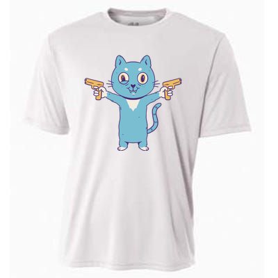 Crazy Cat Pew Pew Funny Cooling Performance Crew T-Shirt