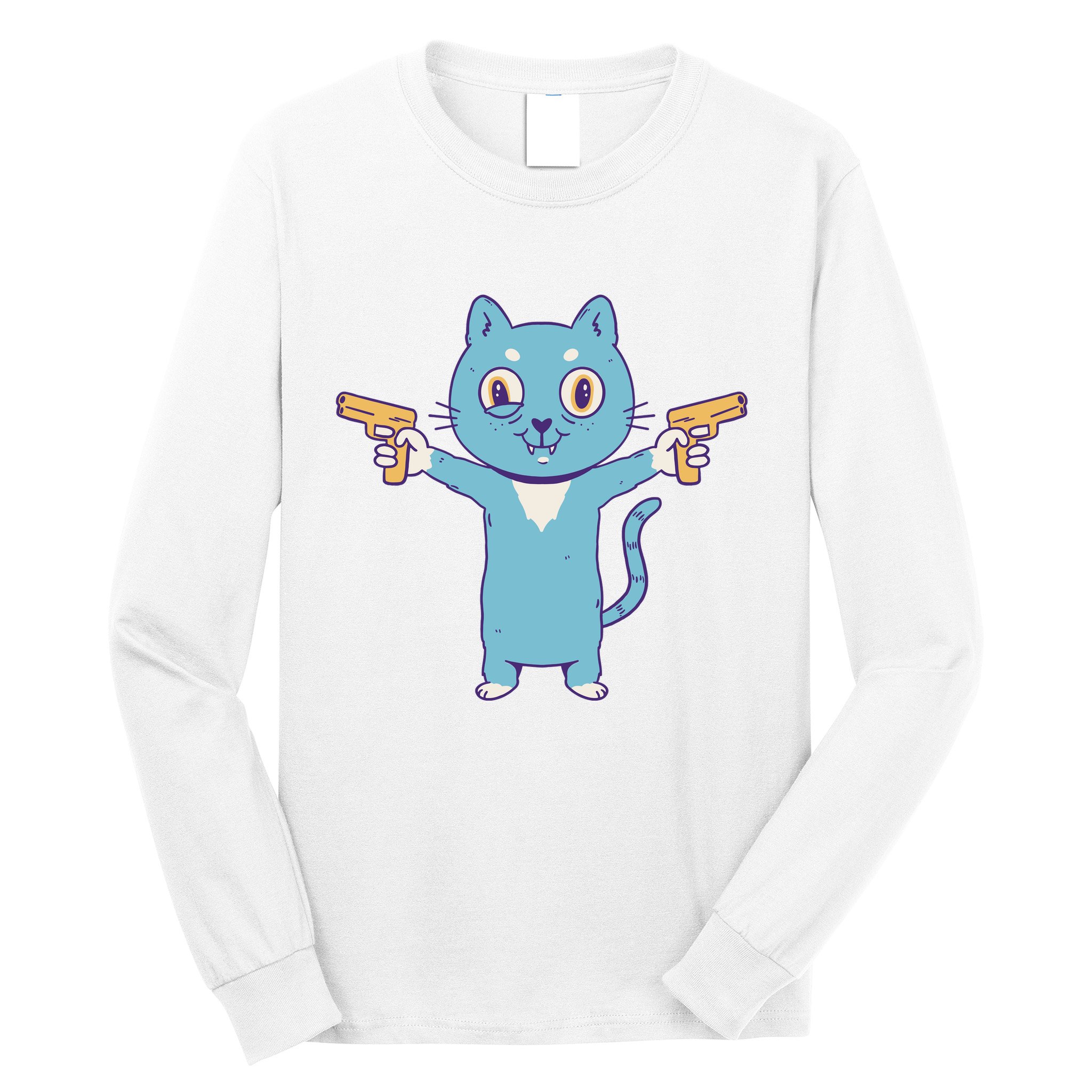 Crazy Cat Pew Pew Funny Long Sleeve Shirt