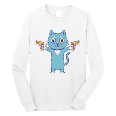 Crazy Cat Pew Pew Funny Long Sleeve Shirt