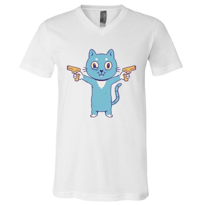 Crazy Cat Pew Pew Funny V-Neck T-Shirt