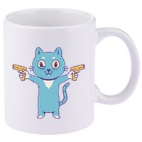 Crazy Cat Pew Pew Funny 11oz C Handle Ceramic Mug