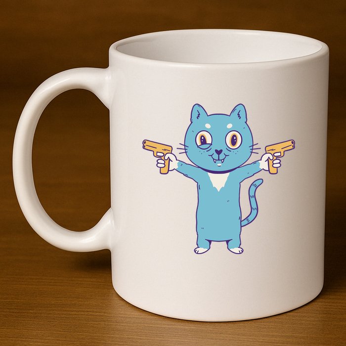 Crazy Cat Pew Pew Funny 11oz C Handle Ceramic Mug