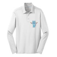 Crazy Cat Pew Pew Funny Silk Touch Performance Long Sleeve Polo