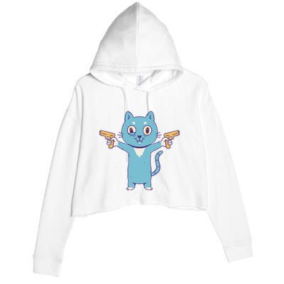 Crazy Cat Pew Pew Funny Crop Fleece Hoodie