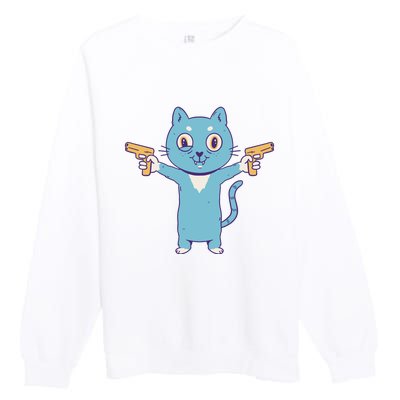 Crazy Cat Pew Pew Funny Premium Crewneck Sweatshirt