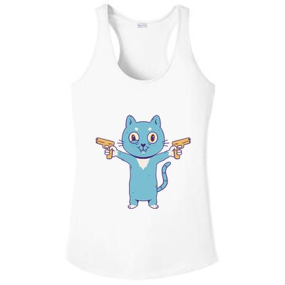 Crazy Cat Pew Pew Funny Ladies PosiCharge Competitor Racerback Tank