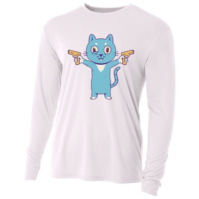 Crazy Cat Pew Pew Funny Cooling Performance Long Sleeve Crew