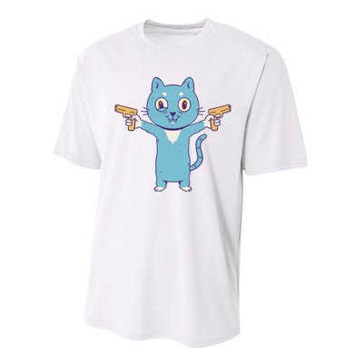 Crazy Cat Pew Pew Funny Performance Sprint T-Shirt