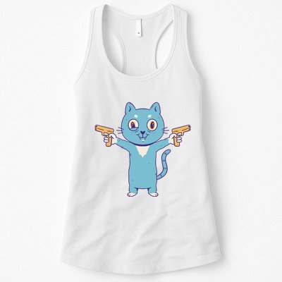 Crazy Cat Pew Pew Funny Womens Tank Top