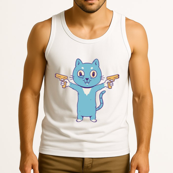 Crazy Cat Pew Pew Funny Tank Top