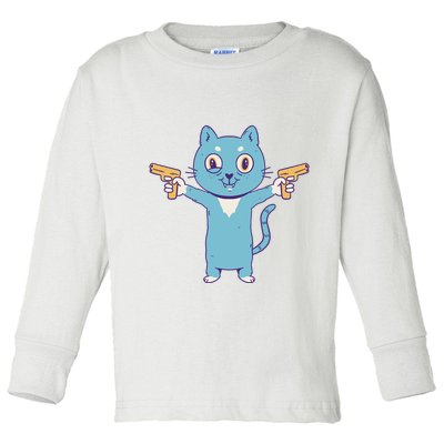 Crazy Cat Pew Pew Funny Toddler Long Sleeve Shirt