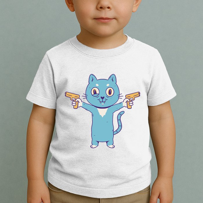 Crazy Cat Pew Pew Funny Toddler T-Shirt