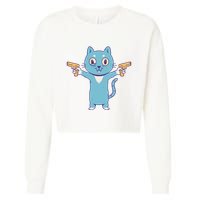 Crazy Cat Pew Pew Funny Cropped Pullover Crew