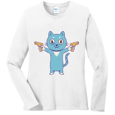Crazy Cat Pew Pew Funny Ladies Long Sleeve Shirt