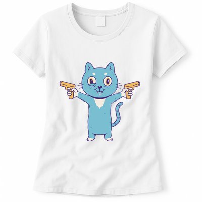 Crazy Cat Pew Pew Funny Womens T-Shirt