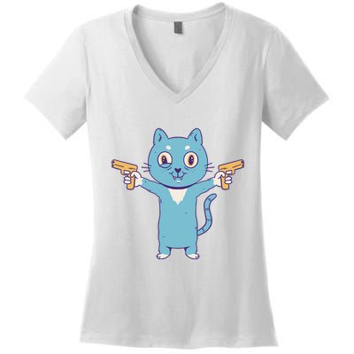 Crazy Cat Pew Pew Funny Women's V-Neck T-Shirt