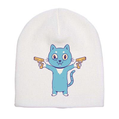 Crazy Cat Pew Pew Funny Short Acrylic Beanie