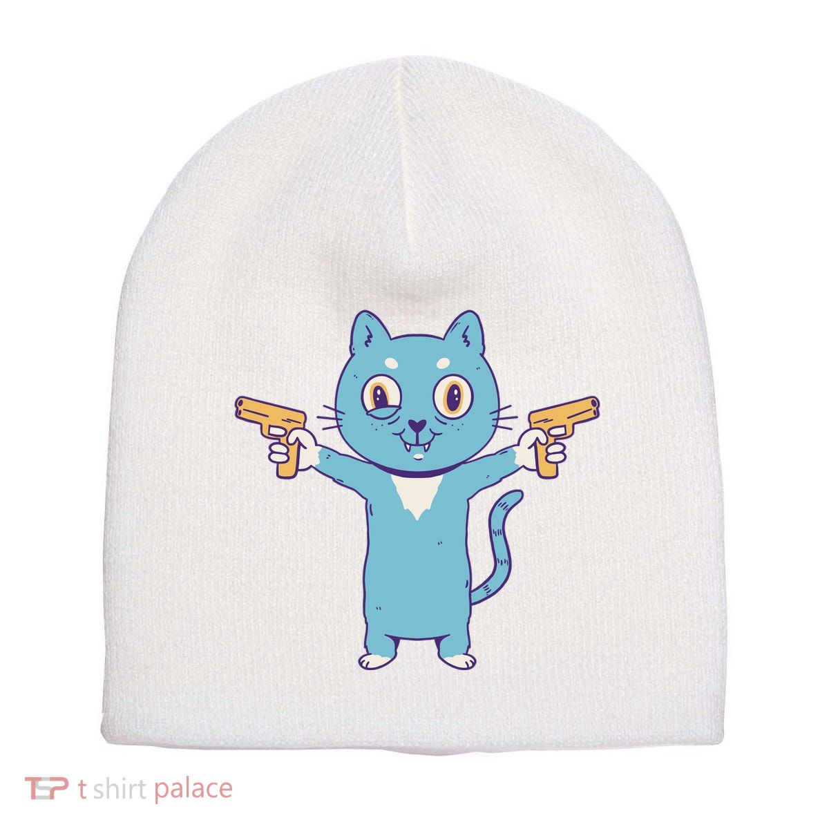 Crazy Cat Pew Pew Funny Short Acrylic Beanie