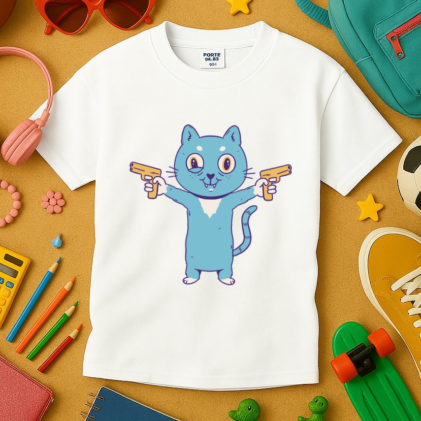 Crazy Cat Pew Pew Funny Kids T-Shirt