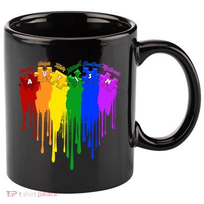 Cute Colorful Painted Autism Puzzle Pieces Heart 11oz C Handle Ceramic Mug