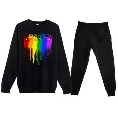 Cute Colorful Painted Autism Puzzle Pieces Heart Premium Crewneck Sweatsuit Set