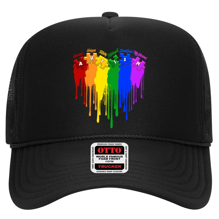 Cute Colorful Painted Autism Puzzle Pieces Heart Trucker Hat