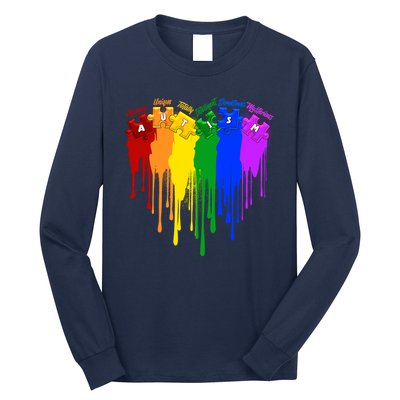 Cute Colorful Painted Autism Puzzle Pieces Heart Long Sleeve Shirt