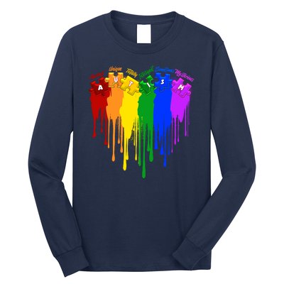 Cute Colorful Painted Autism Puzzle Pieces Heart Long Sleeve Shirt