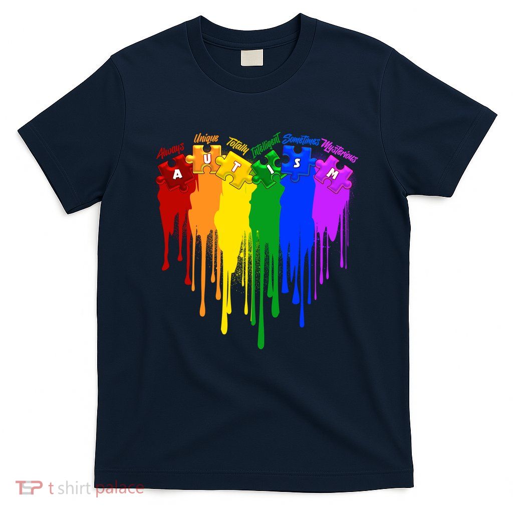 Cute Colorful Painted Autism Puzzle Pieces Heart T-Shirt
