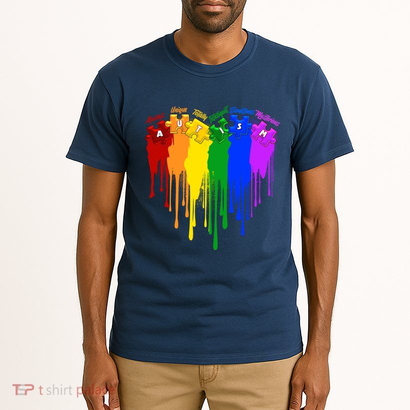 Cute Colorful Painted Autism Puzzle Pieces Heart Tall T-Shirt