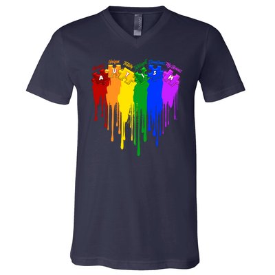 Cute Colorful Painted Autism Puzzle Pieces Heart V-Neck T-Shirt